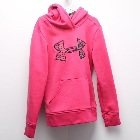Under Armour Pink Hoody Kangaroo Pocket Size YSM/JP - Picture 2 of 12